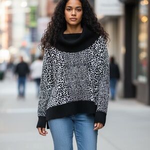 Women's Michael Kors Animal Print Cowl Neck Sweater Size S